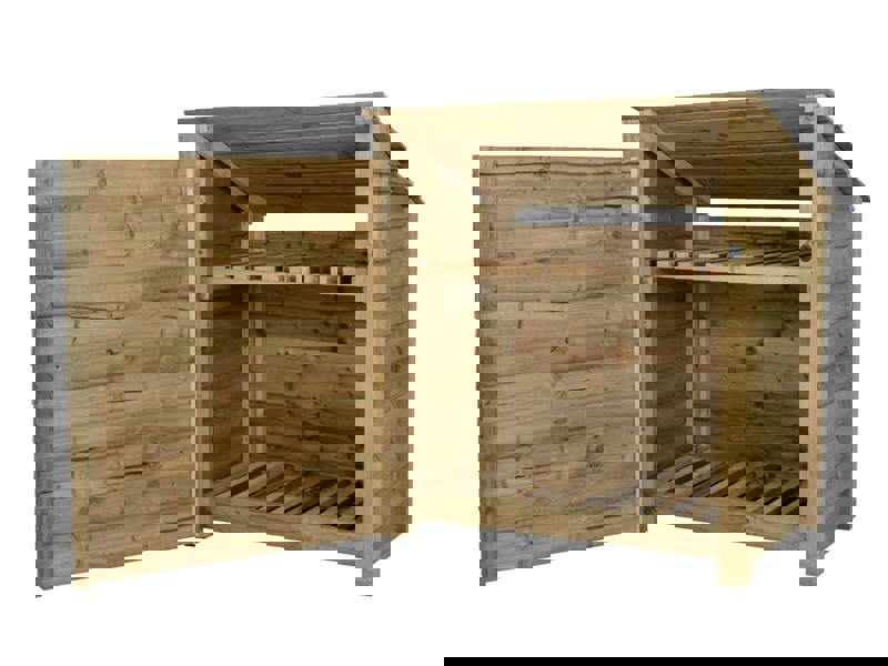 Arbor Garden Solutions Wooden Log Store (Roof Sloping Back) with Door and Shelf W-119cm, H-126cm Or 180cm, D-88cm
