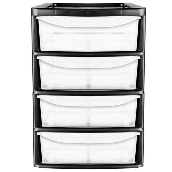  Black 4 Pull Out Drawers A4 Desktop Plastic Storage Drawers Table Top Organiser