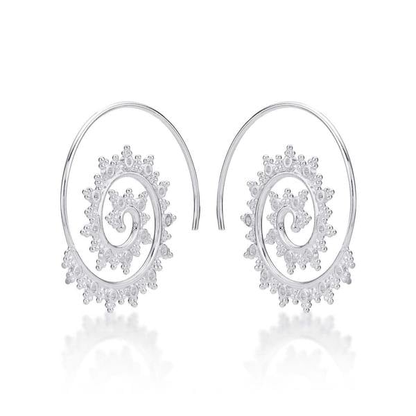925 Sterling Silver Ethnic Spiral Pull Through Earrings for Women - namana.london