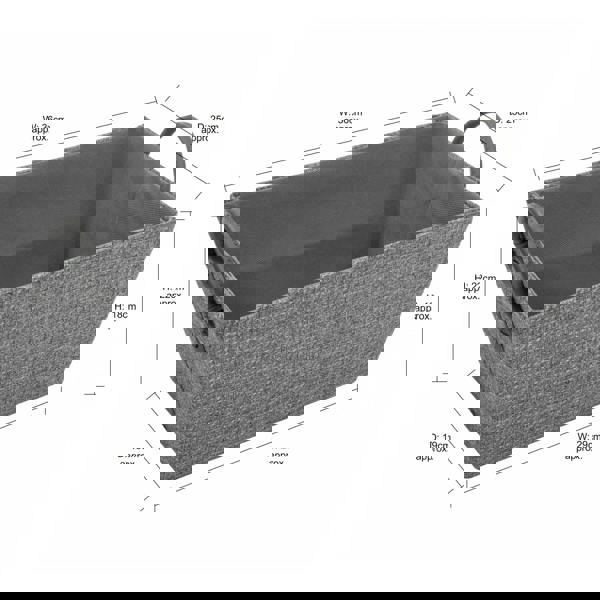 JVL Chroma Rectangular Fabric Storage Baskets with Handles for Home Organisation, Grey