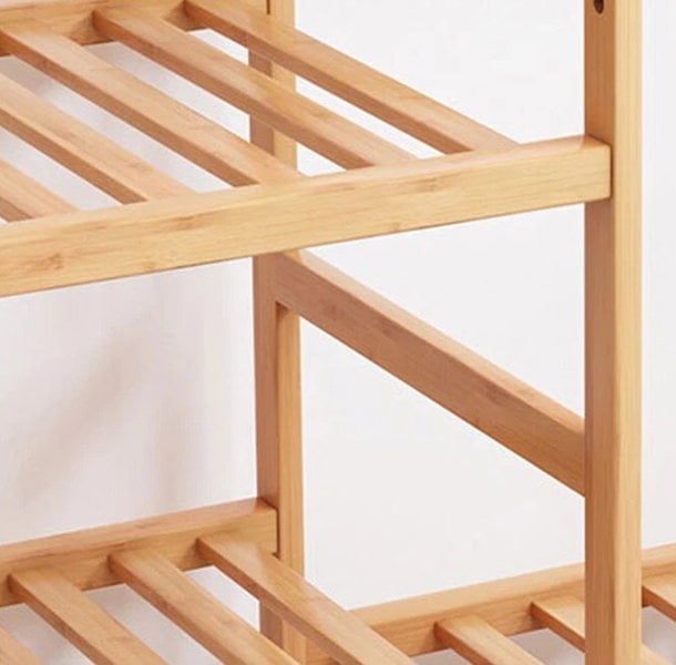 Modcraft Wooden Clothes Rail Garment Rack with Storage Shelves & Pulley Wheels – Natural Wood Coat & Clothes Hanger Stand