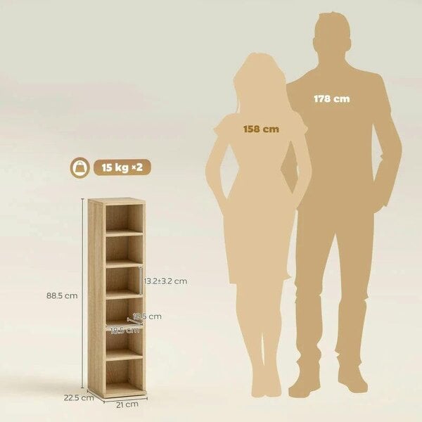 Bobobiy Set of 2 CD Media Display Shelf Unit Tower Rack with Adjustable Shelves, Oak