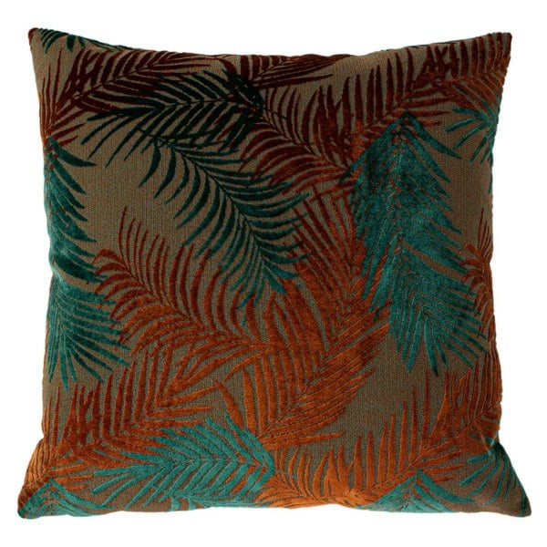 Paoletti Palm Grove Jacquard Square Cushion Cover - Teal/Rust