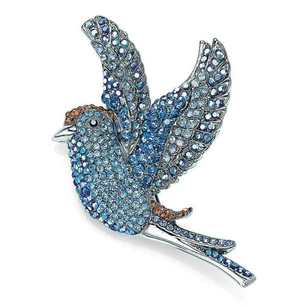 Pia Bird Brooch, Blue Crystal Statement Pin with Gunmetal Finish