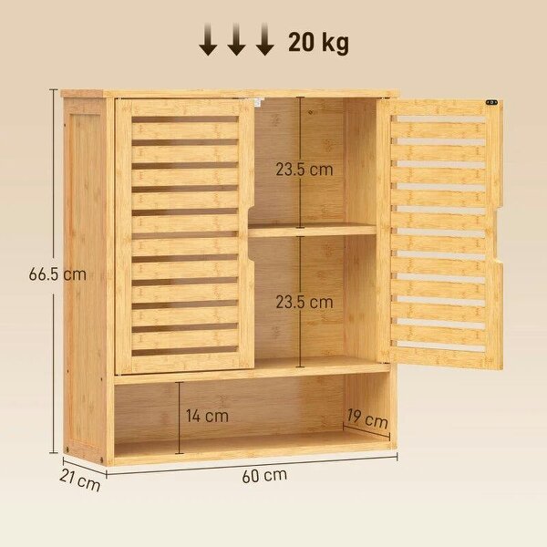 Bathroom Wall Cabinet, Wall Mounted Bathroom Cabinet with 2 Louvered Doors, Open Shelf and Adjustable Shelf Storage