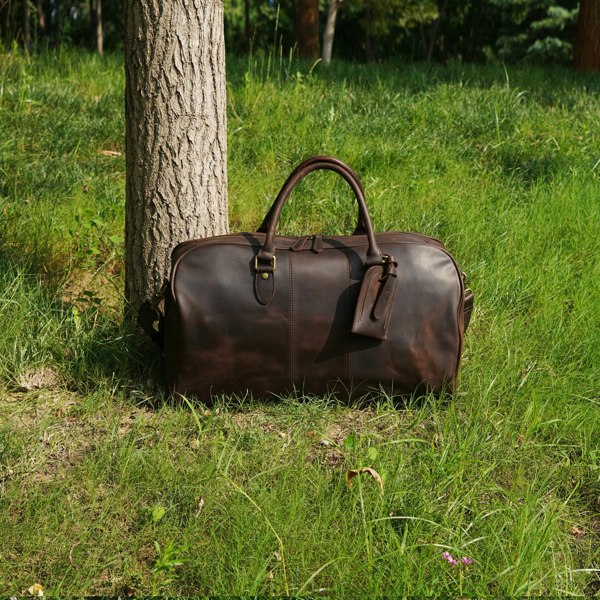 Touribag Genuine Leather Duffle With Luggage Tag - Dark Brown