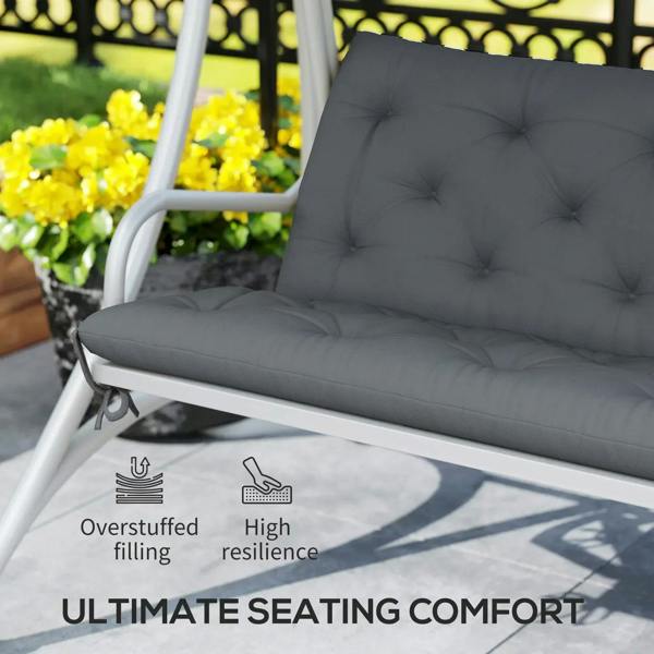 Dark grey tufted bench cushion with backrest and cushioned seat