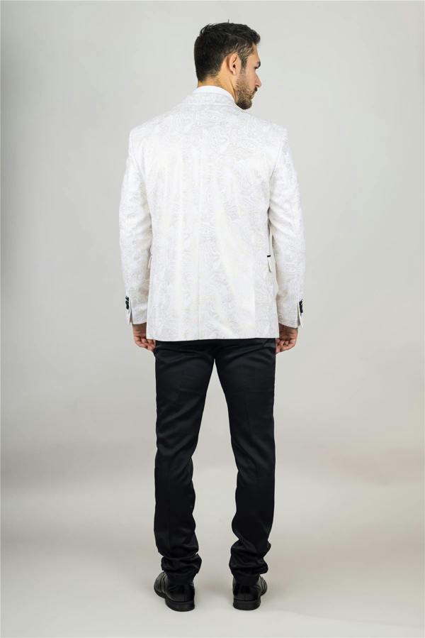 Infinity Leather Men's 4 Piece White Paisley Wedding Suit Tailor Fit