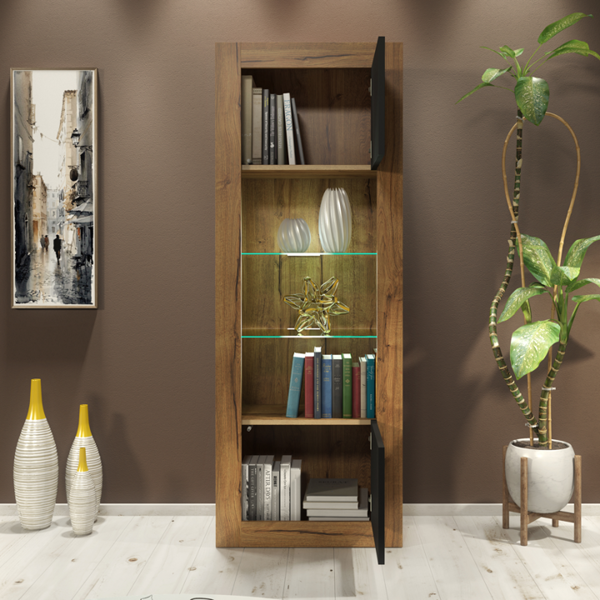 Mex Furniture Charming 170cm Modern Display Cabinet – Black Matt Doors with Free LED lights