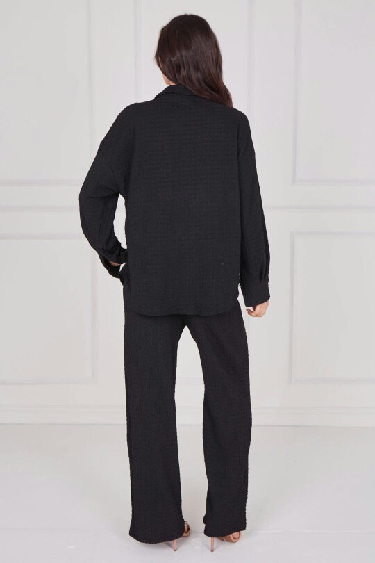 Elaina Fashion Textured Shirt & Wide-Leg Trouser Co-Ord Set