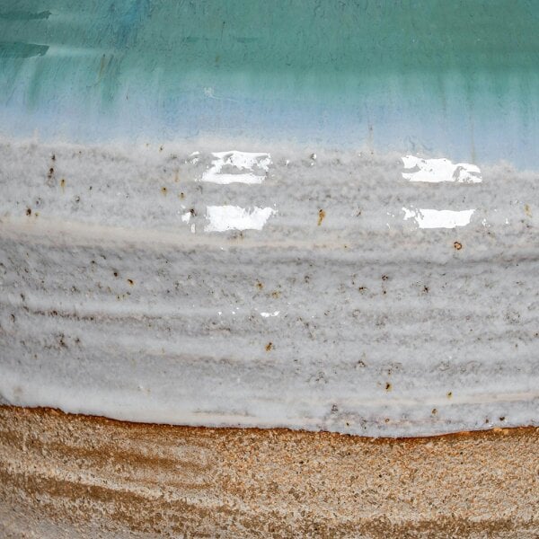 Wyld Haus Rustic Ombre Turquoise Blue and Sand Glazed Ceramic Vase with Handles