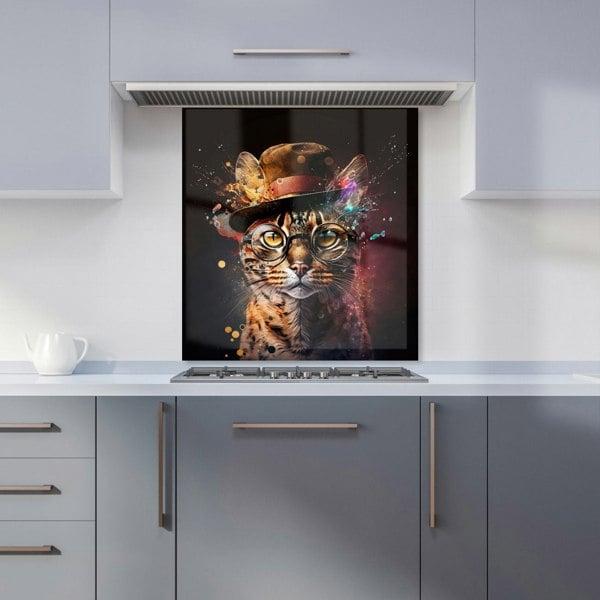 Warren Reed - Designer Bengal Cat With Glasses Splashart Kitchen Splashback