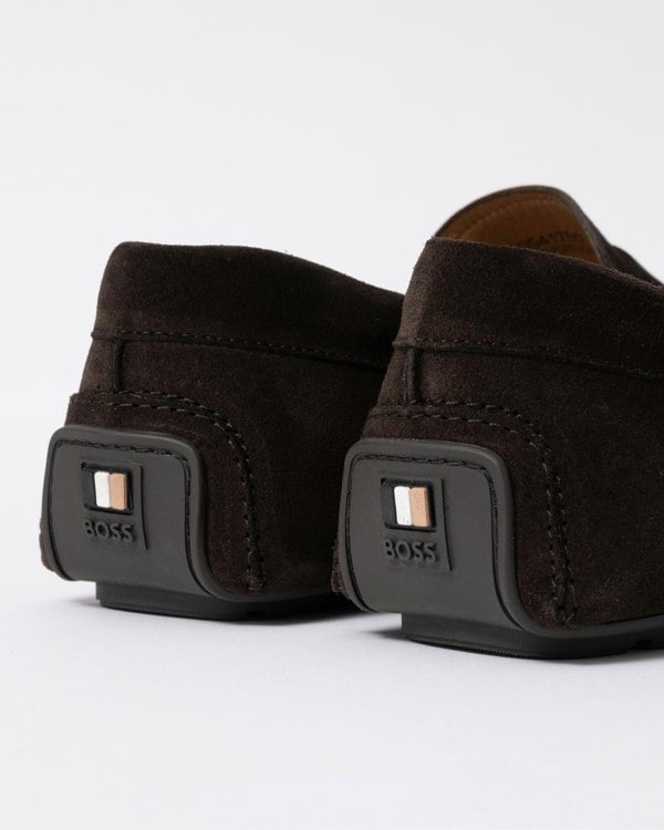 BOSS Orange Noel Mens Suede Driving Moccasins - Dark Brown 201 - CHO - Designer Mens Shoes