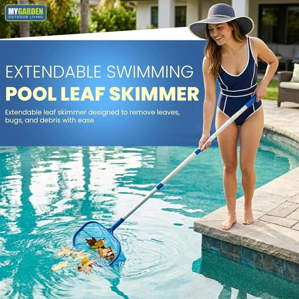 My Garden Outdoor Living My Garden Extendable Leaf Skimmer 122 cm - Swimming Pool Skimmer with Fine Mesh & Aluminium Handle for Leaves, Bugs & Debris
