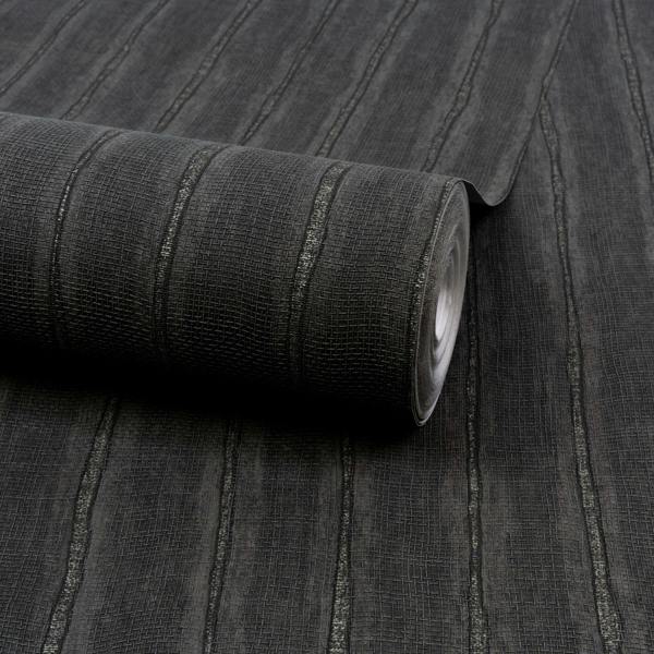 Grandeco Boutique Kalema Fabric Stripe Luxury Weight Embossed Wallpaper, Charcoal