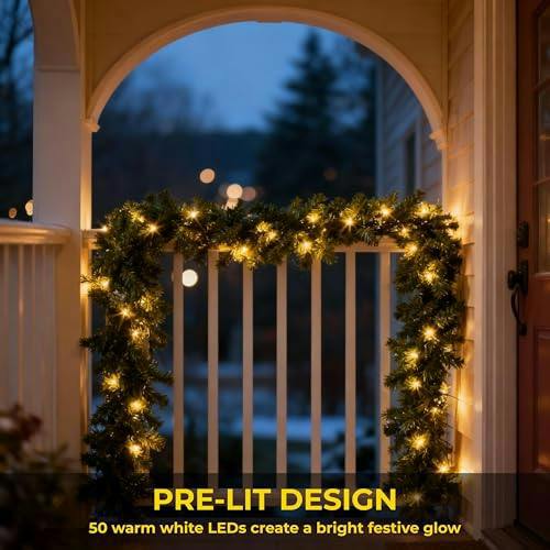 2m Green Pre-Lit Pine Christmas Garland with 50 Warm White LEDs image 4