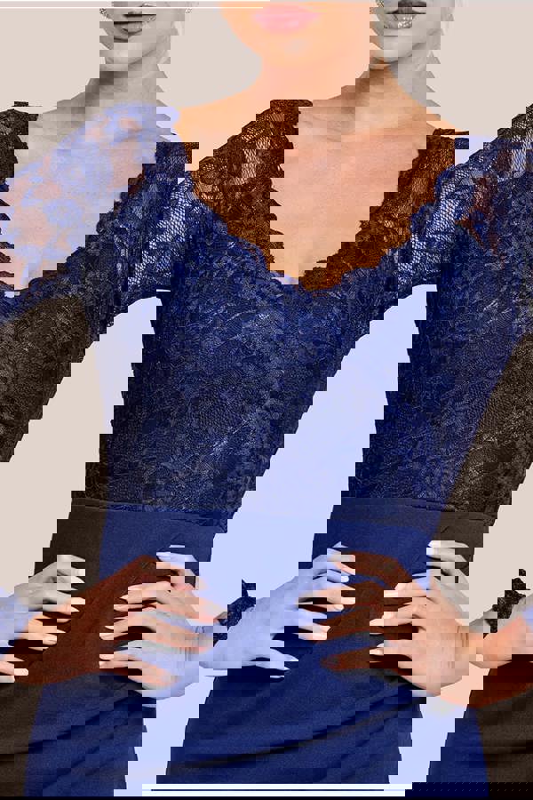 Scalloped Lace & Scuba Maxi Dress - Navy DR2449C