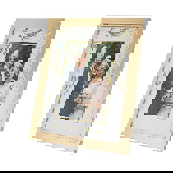 Modern 50th Anniversary 4x6 Frame in Brushed Gold with Floral Decor Image 2