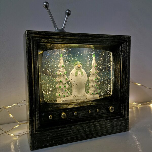 Samuel Alexander 21cm Musical Dual Power LED Christmas Glitter Water Spinner Retro TV The Snowman & The Snow dog™ Scene