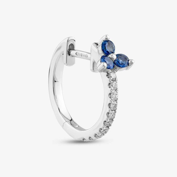 T. H. Baker 14ct White Gold Round Sapphire & Brilliant Cut Diamond Single Hoop Earring E39076GW14SA (SINGLE)