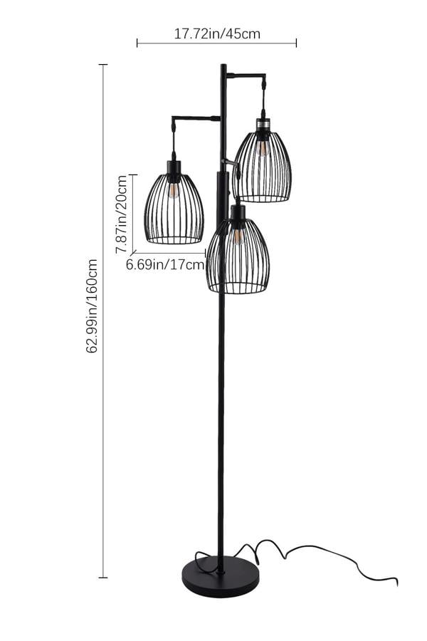 Living and Home Black Modern Industrial Style 3-head Floor Lamp with Irregular Shade