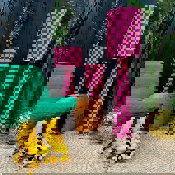 Handmade Checkerboard Velvet lamps in Raspberry Ripple. Red and Pink checkerboard lamps. 3 Sizes Available