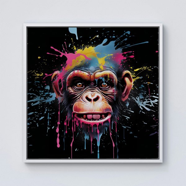 Warren Reed Multi Coloured Monkey Face Splash Art Framed Canvas