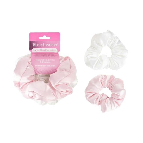 Brushworks Large Cloud Scrunchies - Pink & White (2 pack)