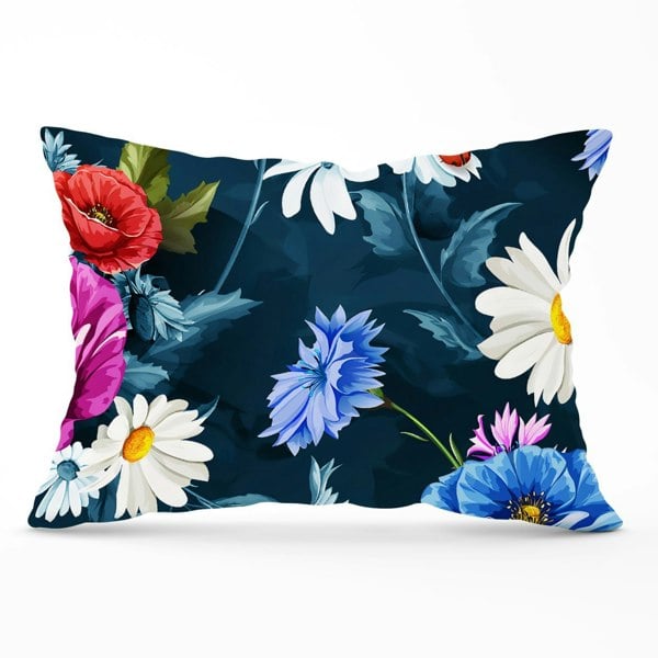 Warren Reed Poppy Flowers With Chamomile Blue Cushions