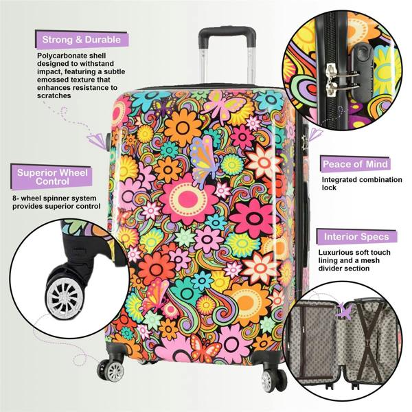 Infinity Luggage Hard Shell Printed Cabin Suitcase 35 x 23.5 x 56 cm Luggage Suitable for Easyjet, Ryanair, Wizzair