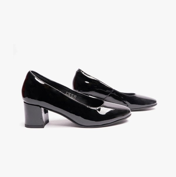 Hush Puppies ANNA Womens Leather Court Shoes Patent Black