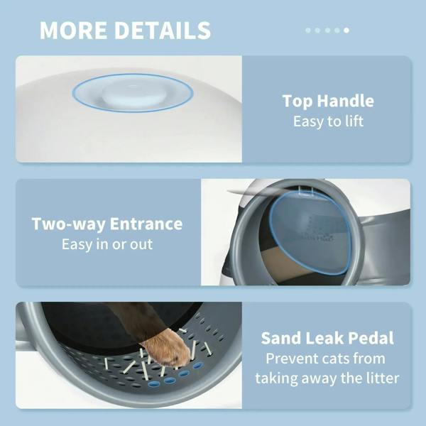 Covered cat litter tray with top handle, two-way entrance, and sand leak pedal