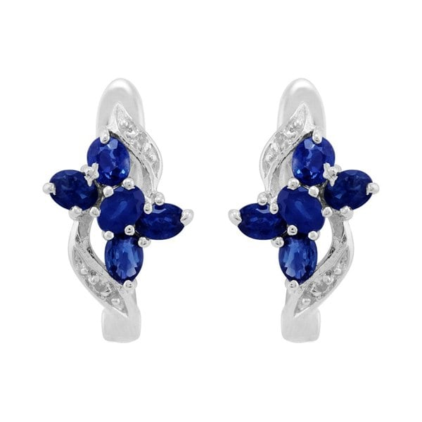 Classic Floral Sapphire & Diamond Hoop Earrings in Sterling Silver - Gemondo