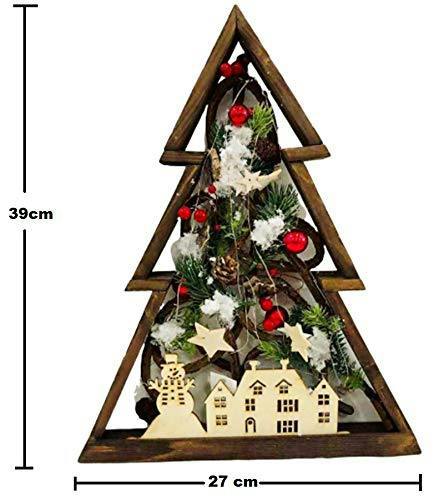 40cm Prelit Wooden Tree Frame Tabletop Decorations Xmas Ornament Gifts Decorated with Leaves Pine Cones Berries 3D Nordic Scene image 5
