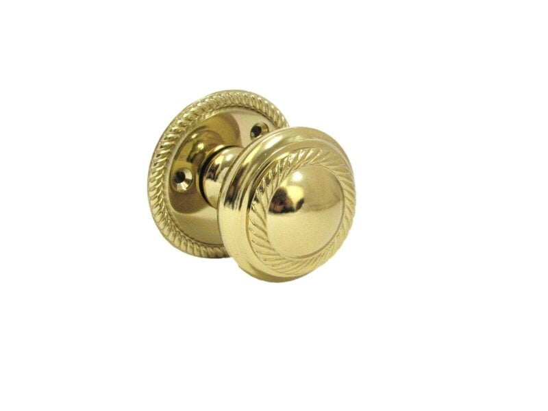 EDH Door Hardware Brass Plated Georgian Style Sprung Round Door Knob Set – Internal 1 Pair