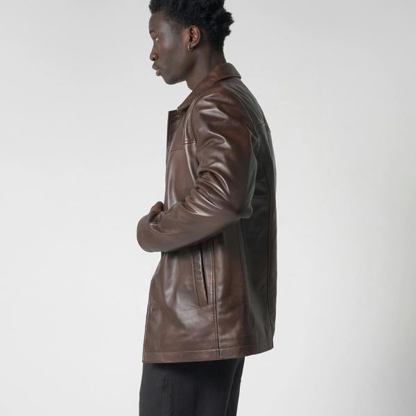 Men's Brown Leather Reefer Jacket