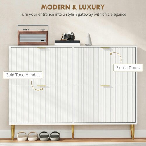 Wyld Haus Rokake Wooden White Elegant 4 Drawer Shoe Cabinet Ribbed Design