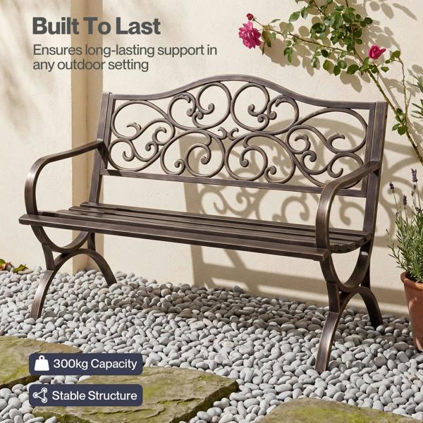 Levede Garden Bench Outdoor Bench 300kg Metal Floral Pattern Bronze