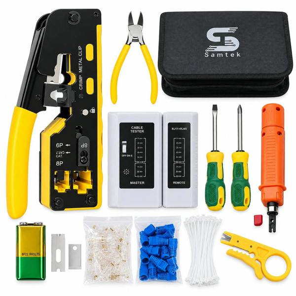 ATEK RJ45 Network Cable Tool Kit Crimper Tester Plugs CAT6 CAT7 Ethernet