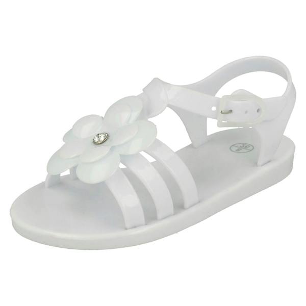 Spot On Girls Spot On Flat Strappy T Bar Flower Trim Sandal