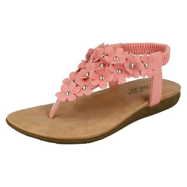 Spot On Girls Spot On Flat Flower Trim Toepost Sandals