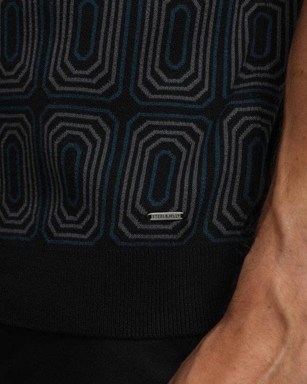 Steel & Jelly Kelsall - Retro Print Knitted Polo Shirt