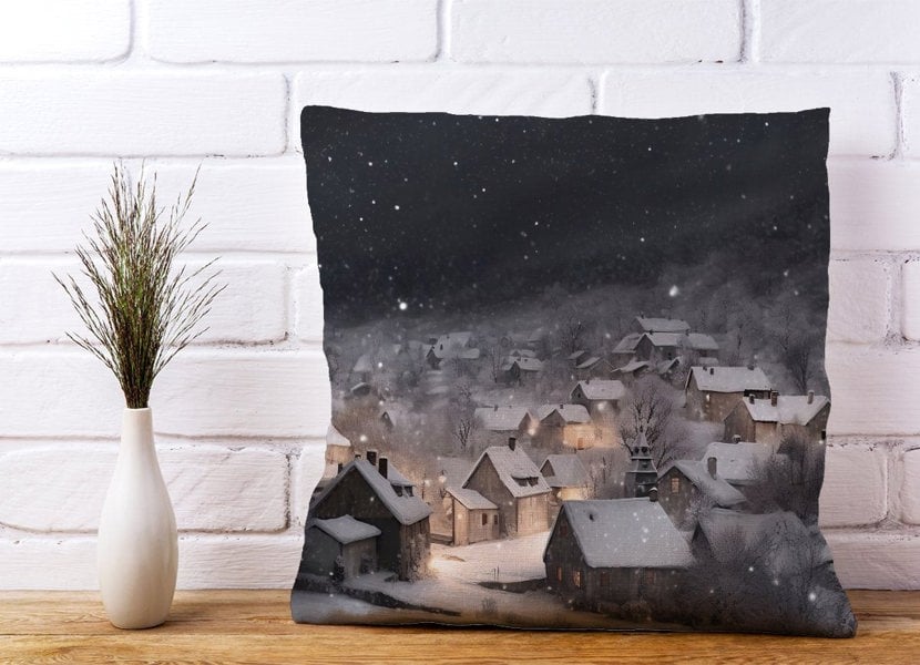 Warren Reed Snowfall Over A Quiet Village Cushions