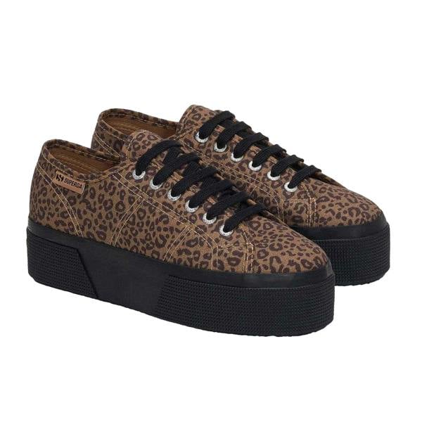 Superga Womens/Ladies 3790 Leggera Leopard Print Platform Trainers - Black/Beige - 