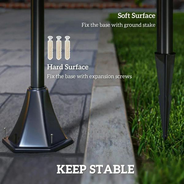Black solar lamp post base with ground stake and expansion screws