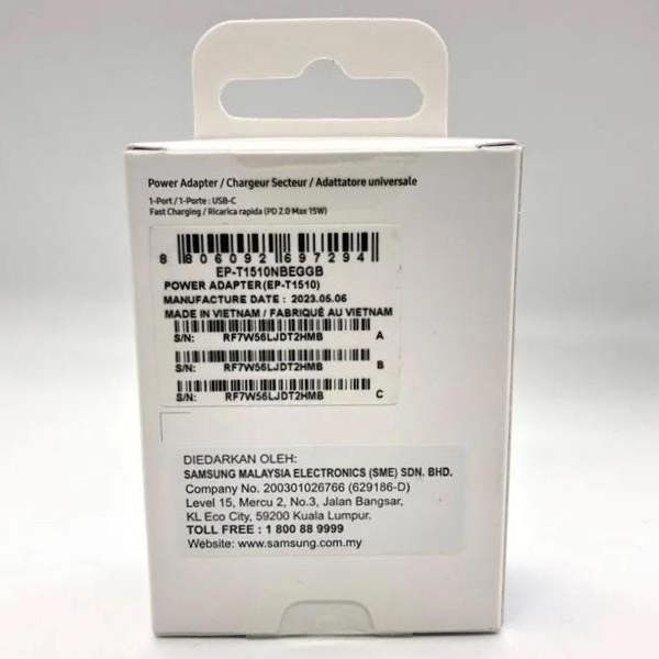 Samsung Genuine Original Samsung 15W PD USB-C Adapter Mains Wall Charger