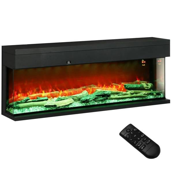 Black flame-effect glass panel convector heater with remote control