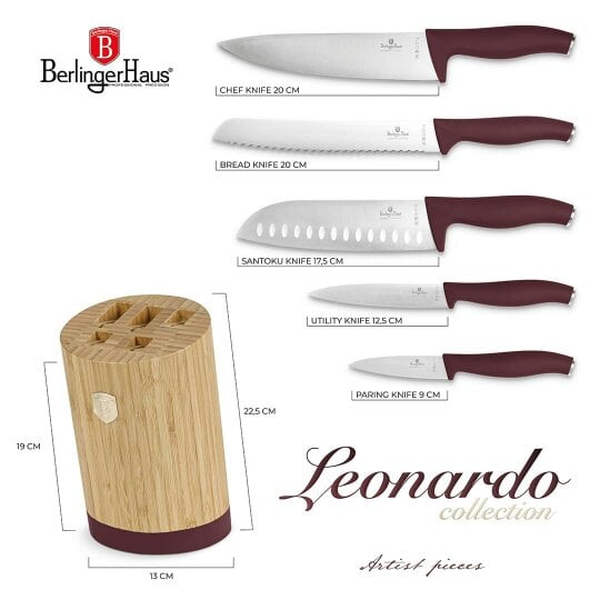 Berlinger Haus Knife Set with Bamboo Stand BH2754 Bordeaux
