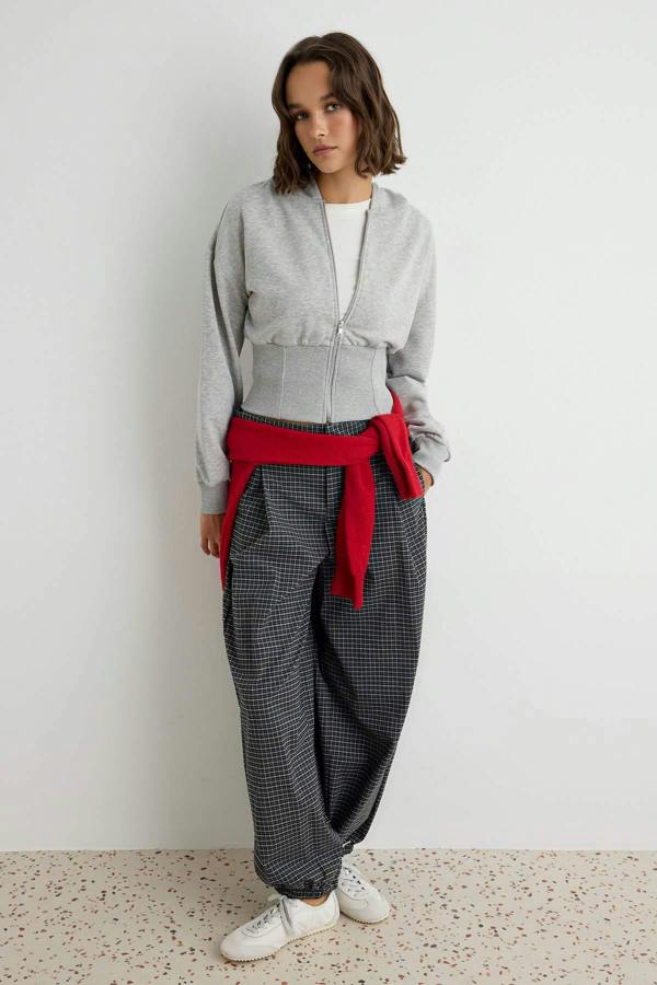 Thick Hooded Zip Through Cropped Sweatshirt