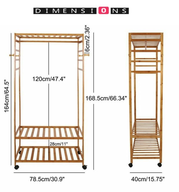 Modcraft Heavy Duty Wooden Clothes Stand – Garment for Open Wardrobe with Wheels